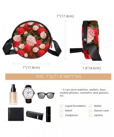 Beautiful Red Pink Camellia Flowers Crossbody Bag for Women Teen Girls Round Canvas Shoulder Bag Purse Tote Handbag Bag $8.82...