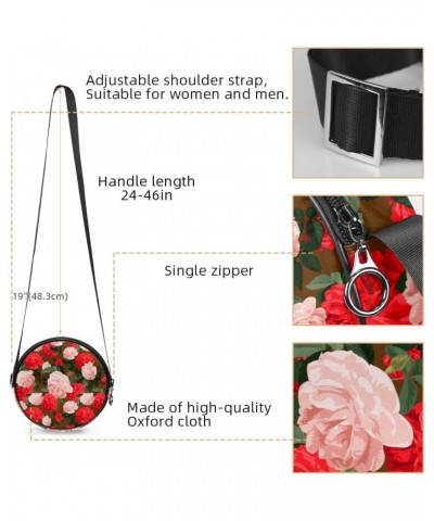 Beautiful Red Pink Camellia Flowers Crossbody Bag for Women Teen Girls Round Canvas Shoulder Bag Purse Tote Handbag Bag $8.82...