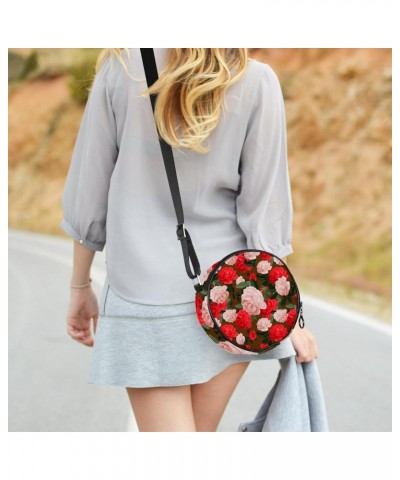 Beautiful Red Pink Camellia Flowers Crossbody Bag for Women Teen Girls Round Canvas Shoulder Bag Purse Tote Handbag Bag $8.82...