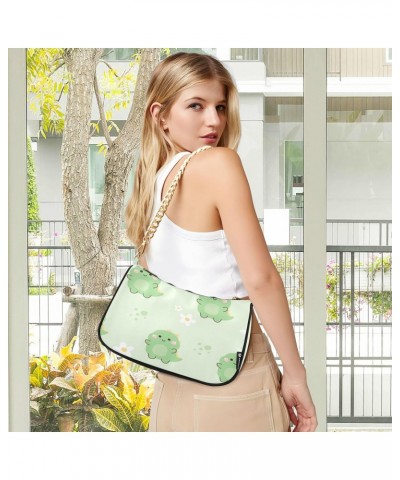 Green Dinosaur Flowers Shoulder Bag for Women Hobo Tote Handbag Gold Chain Crossbody Bag with Zipper Clutch Purse Handbags $1...