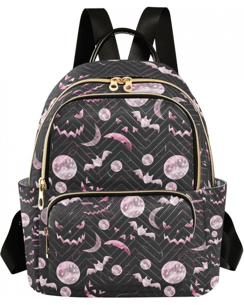 Halloween Women Backpack Pink Moon Bat Jack O Lantern Anti-Theft Travel Backpack with Luggage Belt Durable Lightweight Handba...