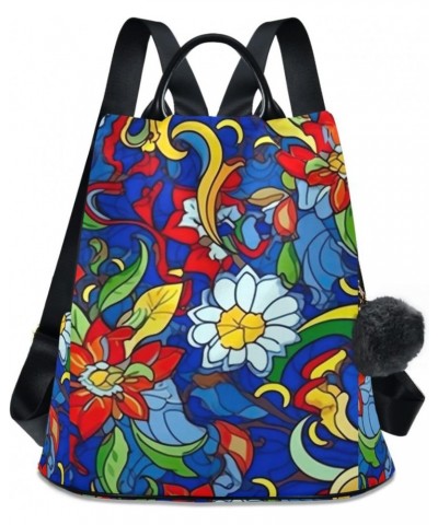 Blue Boho Flower Womens Backpack Purse Anti Theft Travel Shoulder Bag Casual Daypack Backpack for Work Travel Ladies Women $1...