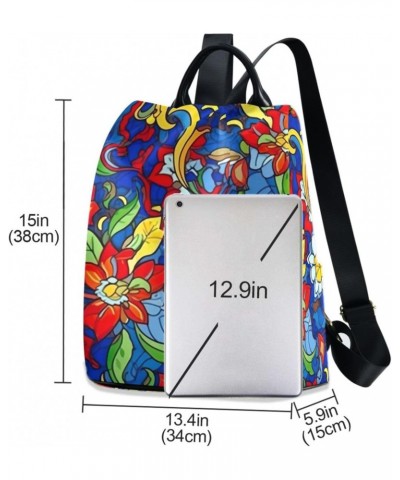 Blue Boho Flower Womens Backpack Purse Anti Theft Travel Shoulder Bag Casual Daypack Backpack for Work Travel Ladies Women $1...