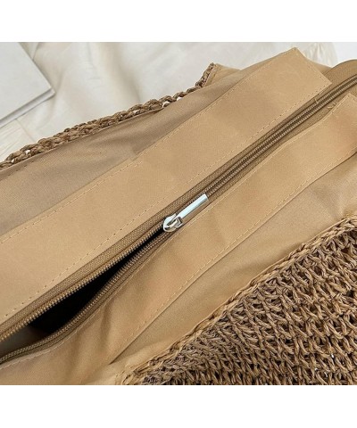 Straw Beach Bags Women Summer Beach Handmade Woven Tote Bag Mesh Hollow Shoulder Bag for Holiday Khaki $12.70 Shoulder Bags