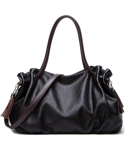 Women Handbags Vintage Tote Bags Fold Shape Purse Shoulder Bag Vegan Leather Tassels Satchel Large Hobo Handbag Black $19.10 ...