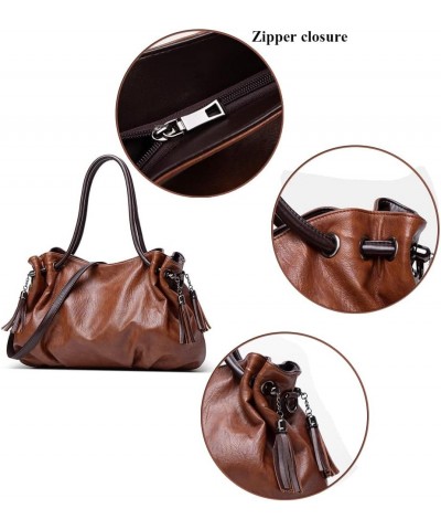 Women Handbags Vintage Tote Bags Fold Shape Purse Shoulder Bag Vegan Leather Tassels Satchel Large Hobo Handbag Black $19.10 ...