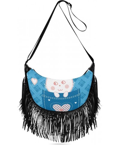 Women Fringe Tassel Cross Body Bag Cute Bunny Rabbit Blue Leisure Shoulder Bag Color296 $10.57 Crossbody Bags