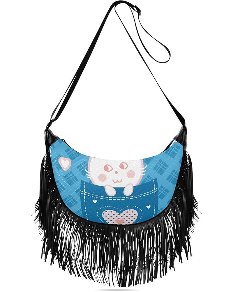 Women Fringe Tassel Cross Body Bag Cute Bunny Rabbit Blue Leisure Shoulder Bag Color296 $10.57 Crossbody Bags