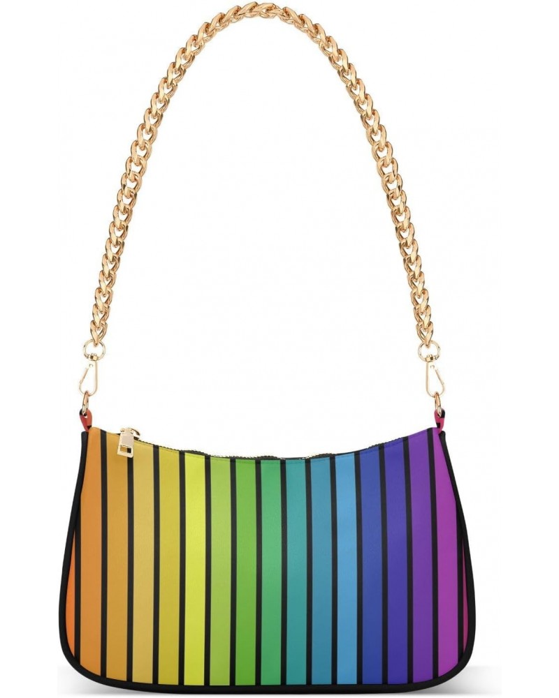 Clutch Shoulder Bags Tote Evening Purse Handbags for Women Hobo Bags Rainbow Color Stripes with Zipper Closure $13.12 Totes