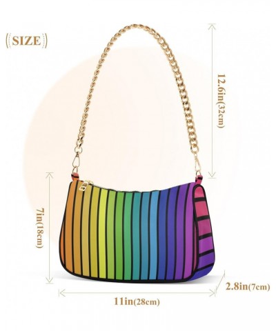 Clutch Shoulder Bags Tote Evening Purse Handbags for Women Hobo Bags Rainbow Color Stripes with Zipper Closure $13.12 Totes