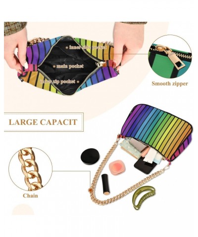 Clutch Shoulder Bags Tote Evening Purse Handbags for Women Hobo Bags Rainbow Color Stripes with Zipper Closure $13.12 Totes