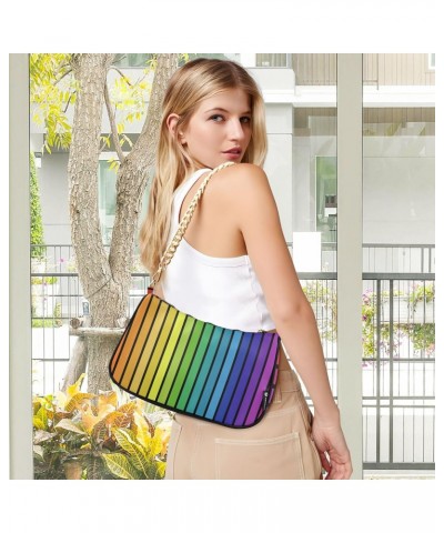 Clutch Shoulder Bags Tote Evening Purse Handbags for Women Hobo Bags Rainbow Color Stripes with Zipper Closure $13.12 Totes