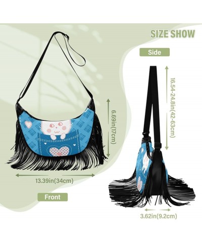 Women Fringe Tassel Cross Body Bag Cute Bunny Rabbit Blue Leisure Shoulder Bag Color296 $10.57 Crossbody Bags