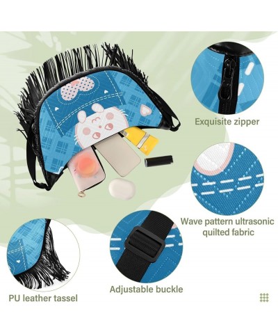 Women Fringe Tassel Cross Body Bag Cute Bunny Rabbit Blue Leisure Shoulder Bag Color296 $10.57 Crossbody Bags