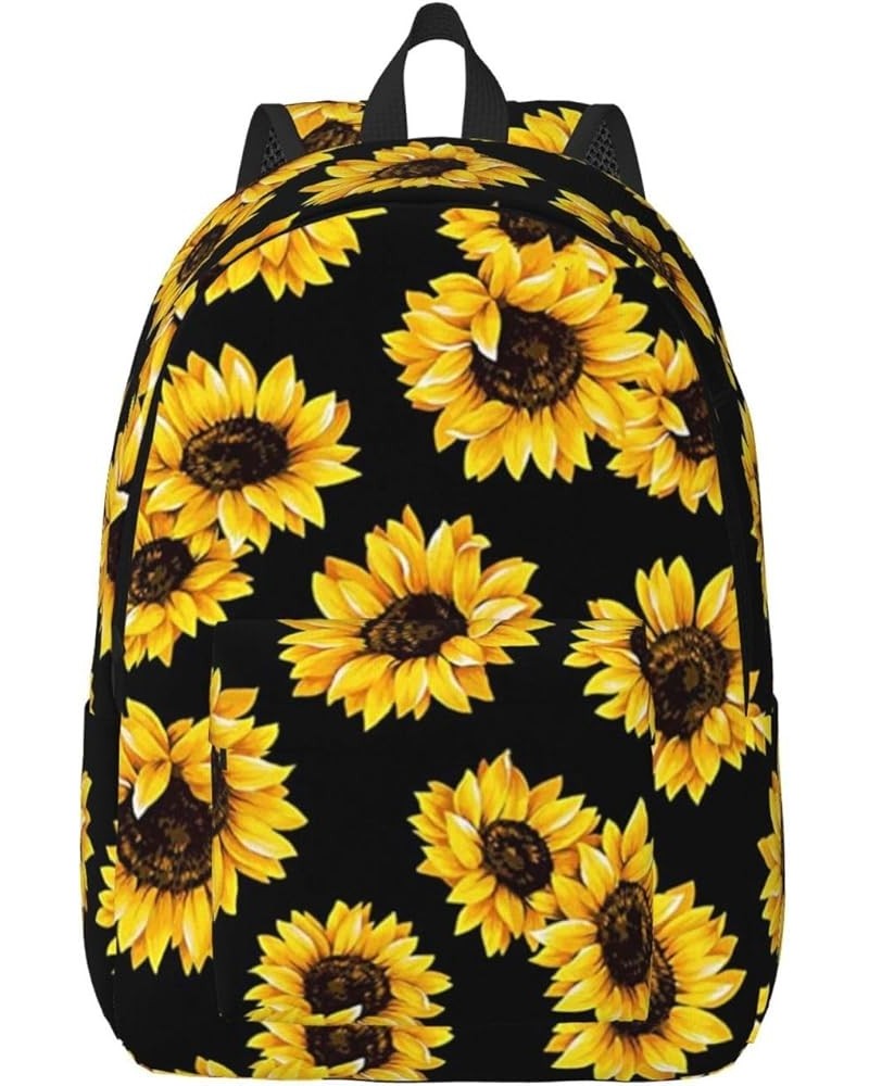 Sunflower Print Unisex Canvas Backpack Cute Backpack For Travel Sports Casual Aesthetic Backpack Black Small $24.65 Backpacks