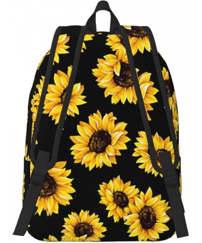 Sunflower Print Unisex Canvas Backpack Cute Backpack For Travel Sports Casual Aesthetic Backpack Black Small $24.65 Backpacks