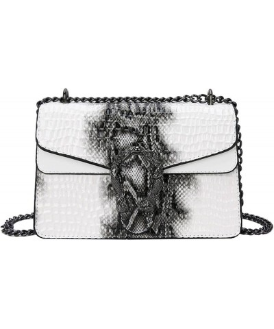 Women's Snake Leather Crossbody Shoulder Bag - Crossbody Chain Clutch Small Square Shoulder Bag Baise $42.39 Totes