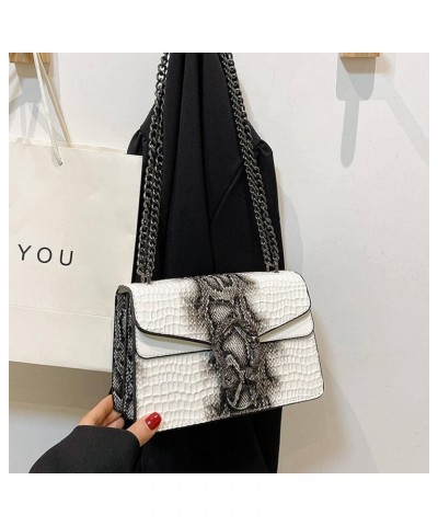 Women's Snake Leather Crossbody Shoulder Bag - Crossbody Chain Clutch Small Square Shoulder Bag Baise $42.39 Totes