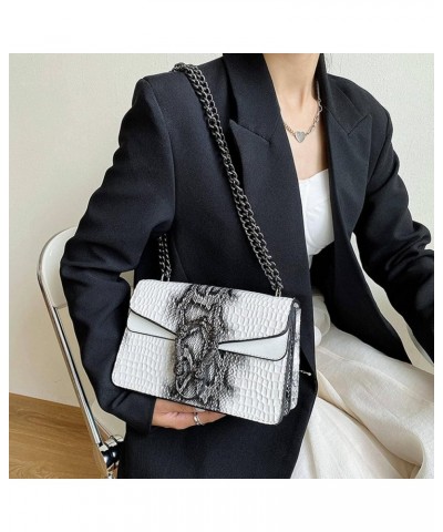 Women's Snake Leather Crossbody Shoulder Bag - Crossbody Chain Clutch Small Square Shoulder Bag Baise $42.39 Totes