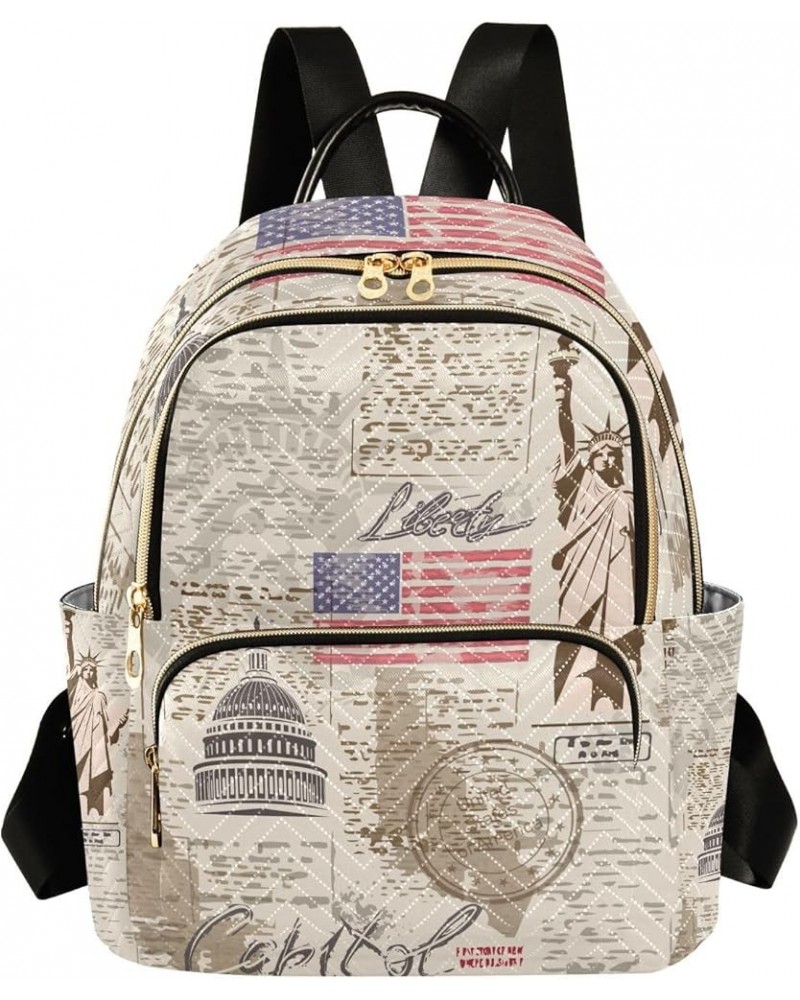 Women Backpack Stars Stripes American Stamp Anti-Theft Travel Backpack with Luggage Belt Lightweight Handbag Lady Purse Roomy...