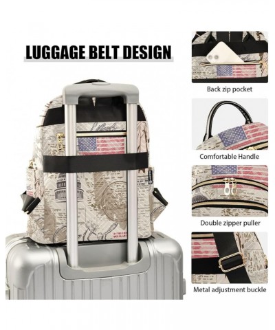 Women Backpack Stars Stripes American Stamp Anti-Theft Travel Backpack with Luggage Belt Lightweight Handbag Lady Purse Roomy...