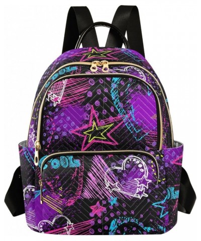 Abstract Hearts Triangles Stars Sprays Grunge Neon Women Backpack Purse Shoulder Bag Color Small $18.80 Backpacks