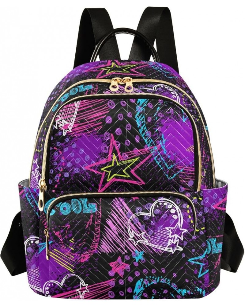 Abstract Hearts Triangles Stars Sprays Grunge Neon Women Backpack Purse Shoulder Bag Color Small $18.80 Backpacks