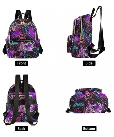 Abstract Hearts Triangles Stars Sprays Grunge Neon Women Backpack Purse Shoulder Bag Color Small $18.80 Backpacks