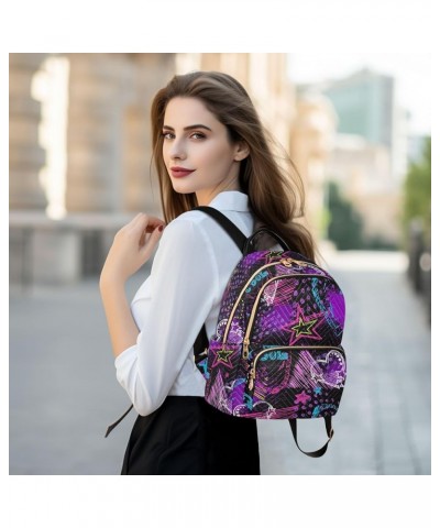 Abstract Hearts Triangles Stars Sprays Grunge Neon Women Backpack Purse Shoulder Bag Color Small $18.80 Backpacks