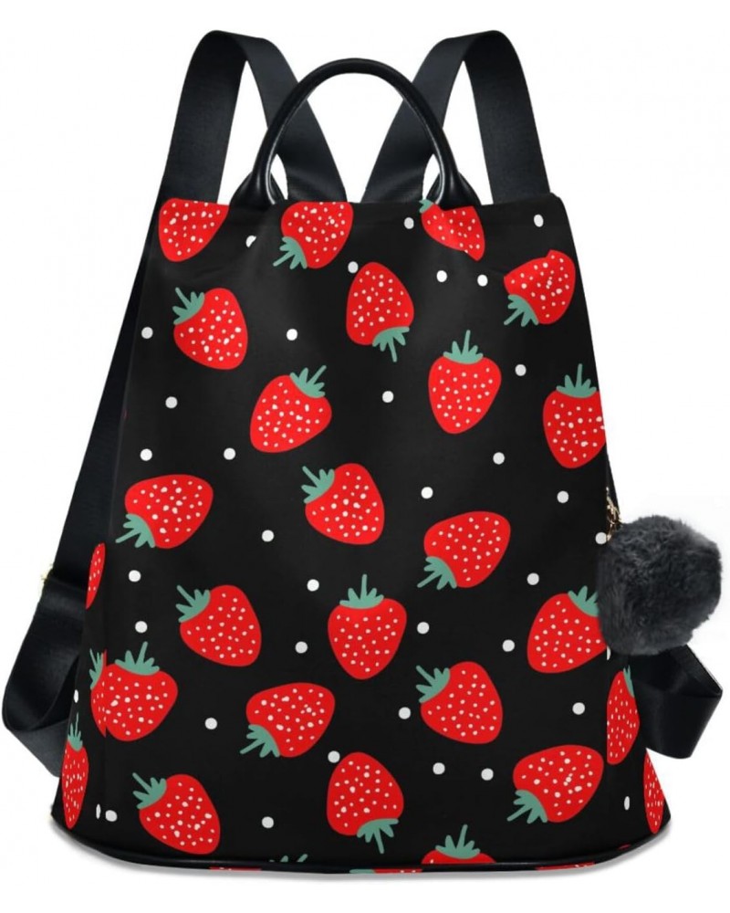 Red Strawberries and Polka Dots Women Backpack Purse Anti-theft Casual Shoulder Bag Fashion Ladies Bags $23.59 Backpacks