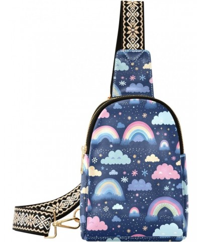 Sling Bag for Women Cartoon Rainbow Floral Clouds Crossbody Bag Small Chest Bag Shoulder Bag Cell Phone Purse for Casual Trav...