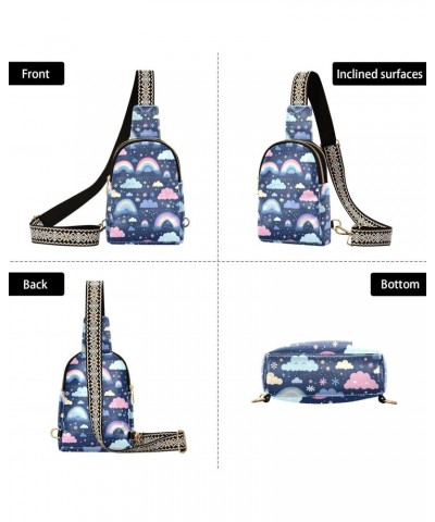 Sling Bag for Women Cartoon Rainbow Floral Clouds Crossbody Bag Small Chest Bag Shoulder Bag Cell Phone Purse for Casual Trav...