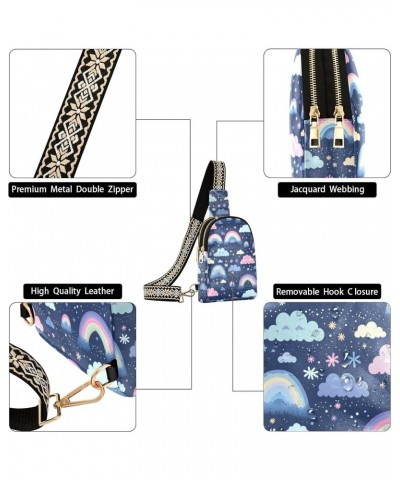 Sling Bag for Women Cartoon Rainbow Floral Clouds Crossbody Bag Small Chest Bag Shoulder Bag Cell Phone Purse for Casual Trav...