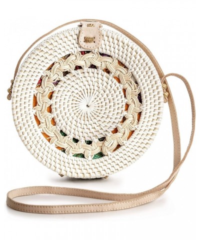 Round Rattan Bag for Women - Handmade Straw Bags - Wicker Purse - Brown White Circle Crossbody Boho Bags White Pattern $19.98...