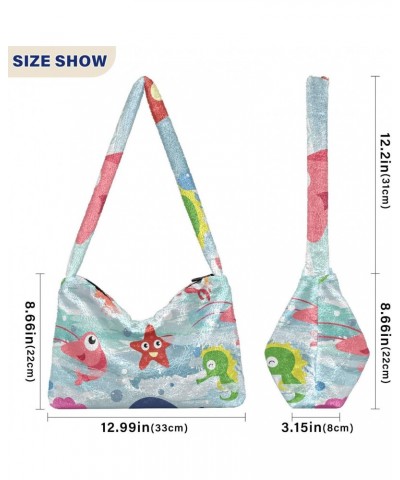 Women Boho Handbag Cartoon Whale Lobster Starfish Seahorse Underarm Bag Tote Bag Shoulder Bag Crossbody Bag Fluffy Cell Phone...