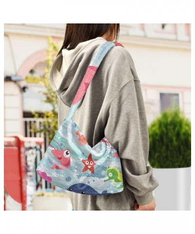 Women Boho Handbag Cartoon Whale Lobster Starfish Seahorse Underarm Bag Tote Bag Shoulder Bag Crossbody Bag Fluffy Cell Phone...