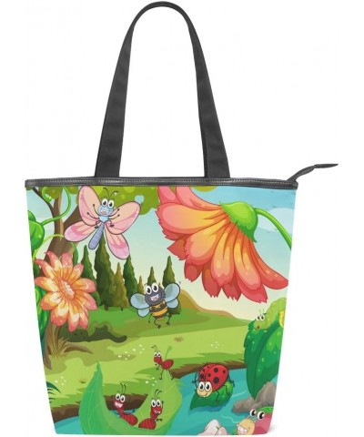 Tote Canvas Shoulder Bag Bee Ladybug Sunflower Womens Handbag $11.28 Shoulder Bags