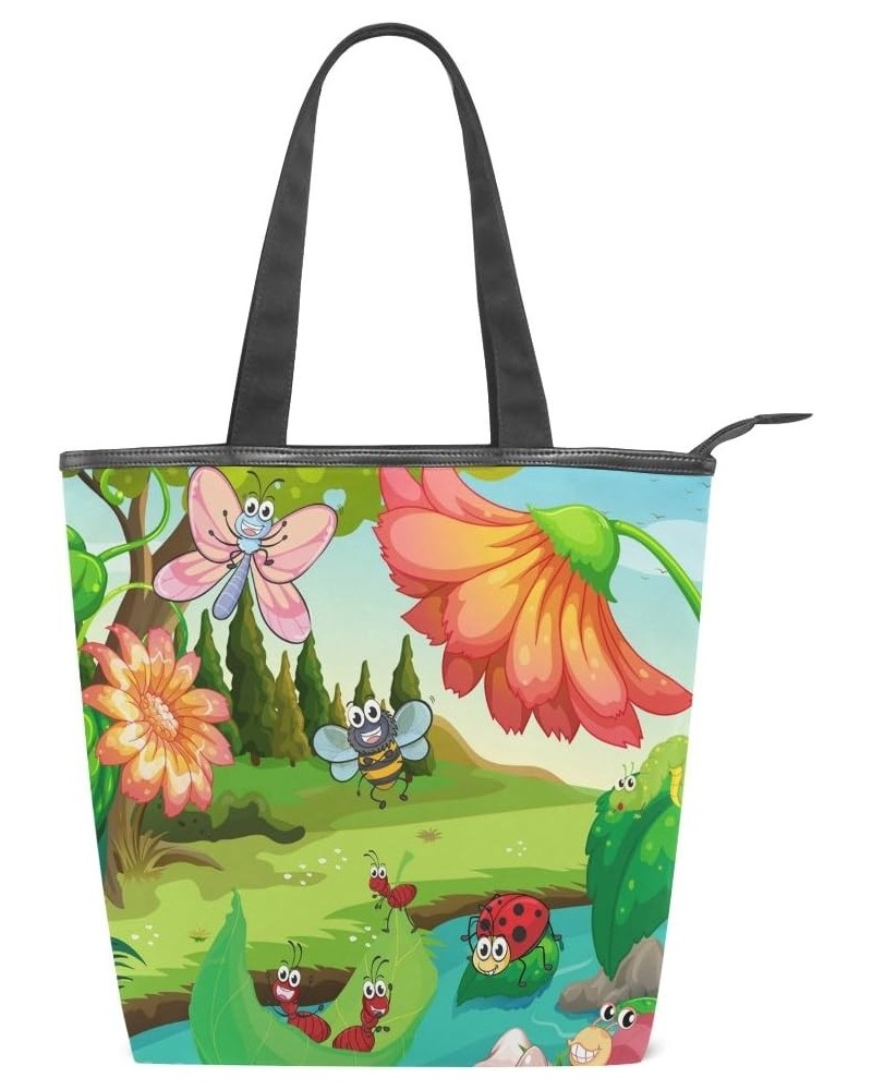 Tote Canvas Shoulder Bag Bee Ladybug Sunflower Womens Handbag $11.28 Shoulder Bags