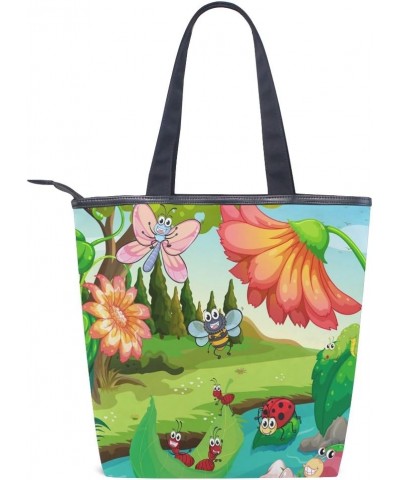 Tote Canvas Shoulder Bag Bee Ladybug Sunflower Womens Handbag $11.28 Shoulder Bags