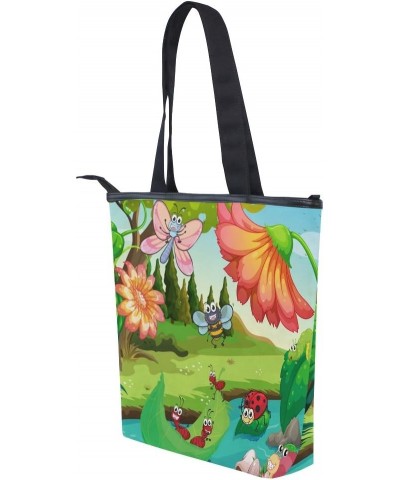 Tote Canvas Shoulder Bag Bee Ladybug Sunflower Womens Handbag $11.28 Shoulder Bags