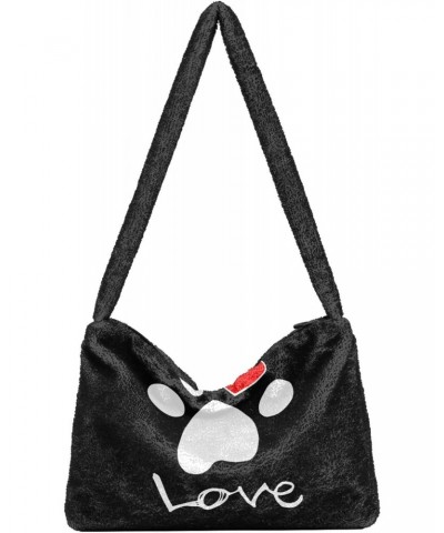 Love Heart Dog Footprint Plush Shoulder Bag Furry Tote Handbag Purse Faux Fur Crossbody Bag for Women $8.61 Totes