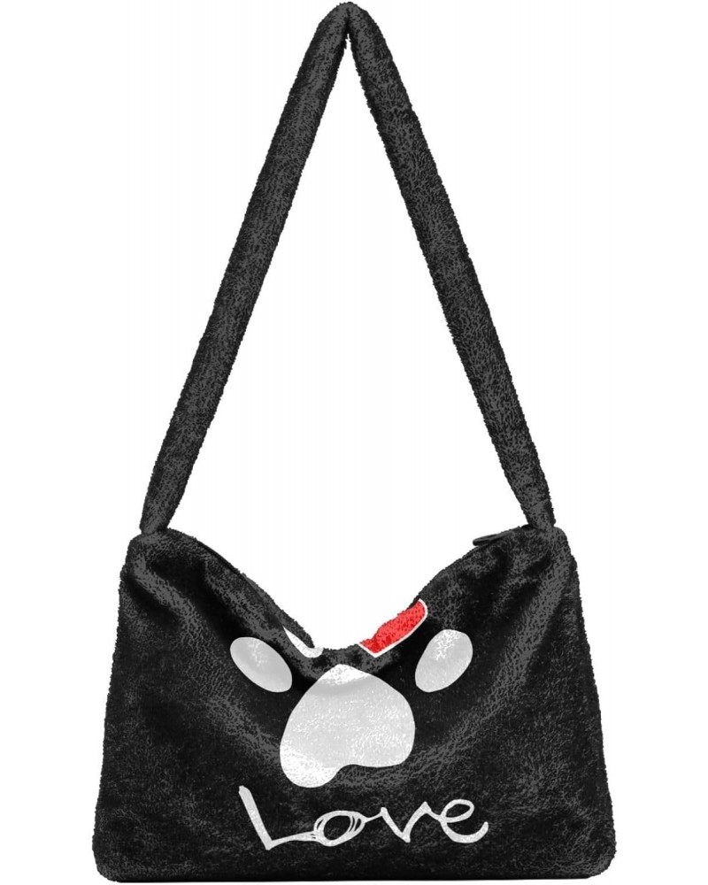 Love Heart Dog Footprint Plush Shoulder Bag Furry Tote Handbag Purse Faux Fur Crossbody Bag for Women $8.61 Totes