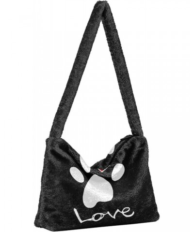 Love Heart Dog Footprint Plush Shoulder Bag Furry Tote Handbag Purse Faux Fur Crossbody Bag for Women $8.61 Totes