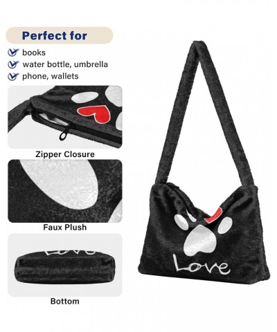 Love Heart Dog Footprint Plush Shoulder Bag Furry Tote Handbag Purse Faux Fur Crossbody Bag for Women $8.61 Totes