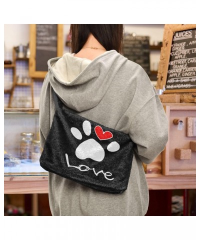 Love Heart Dog Footprint Plush Shoulder Bag Furry Tote Handbag Purse Faux Fur Crossbody Bag for Women $8.61 Totes