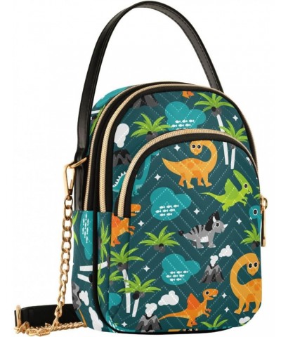 Palm Tree Cute Dinosaurs Small Crossbody Handbag for Women Mini Over Shoulder Purse with Three Zippered Pockets Durable Walle...