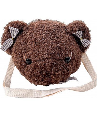 Shoulder Bag Cartoon Faux Fur Teddy Bear Head Handbag for Women Cute Bag Lovely Crossbody Plush Purse Bowknot Brown $11.89 Sh...