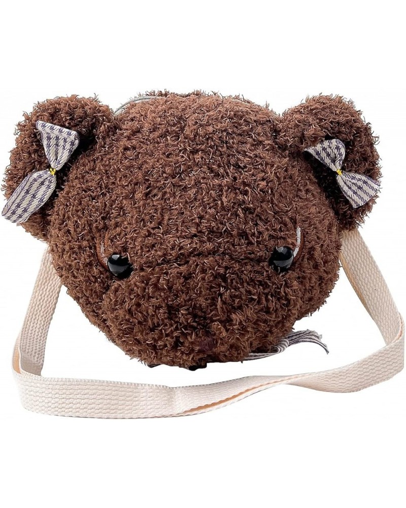 Shoulder Bag Cartoon Faux Fur Teddy Bear Head Handbag for Women Cute Bag Lovely Crossbody Plush Purse Bowknot Brown $11.89 Sh...