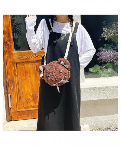 Shoulder Bag Cartoon Faux Fur Teddy Bear Head Handbag for Women Cute Bag Lovely Crossbody Plush Purse Bowknot Brown $11.89 Sh...