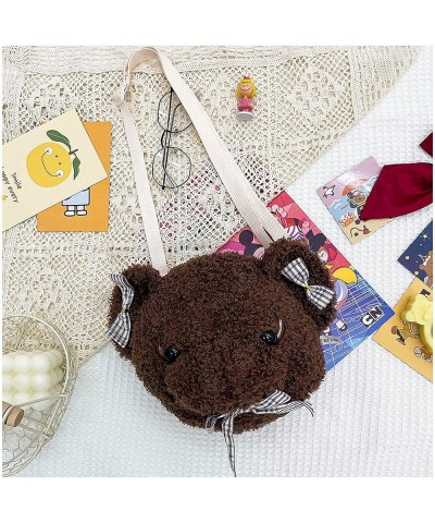 Shoulder Bag Cartoon Faux Fur Teddy Bear Head Handbag for Women Cute Bag Lovely Crossbody Plush Purse Bowknot Brown $11.89 Sh...